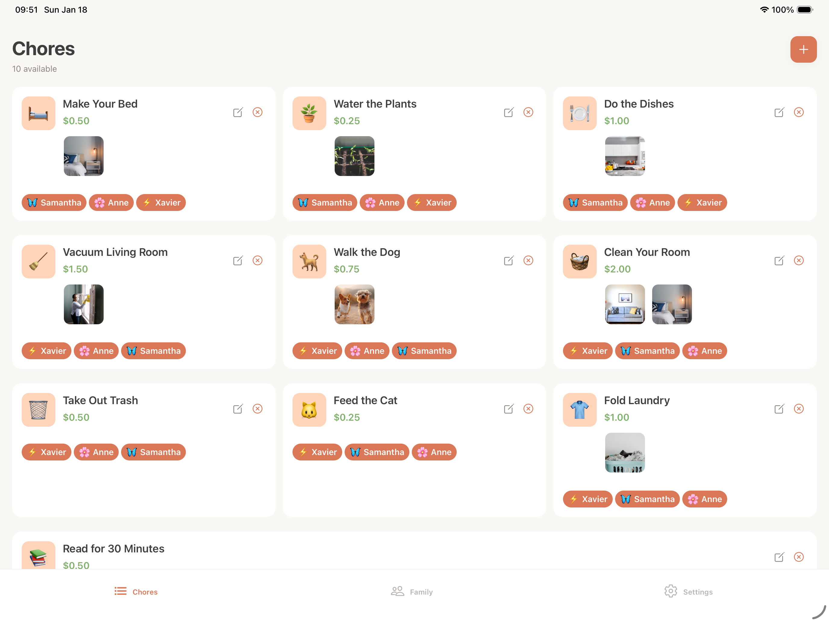iPad chores list in landscape mode