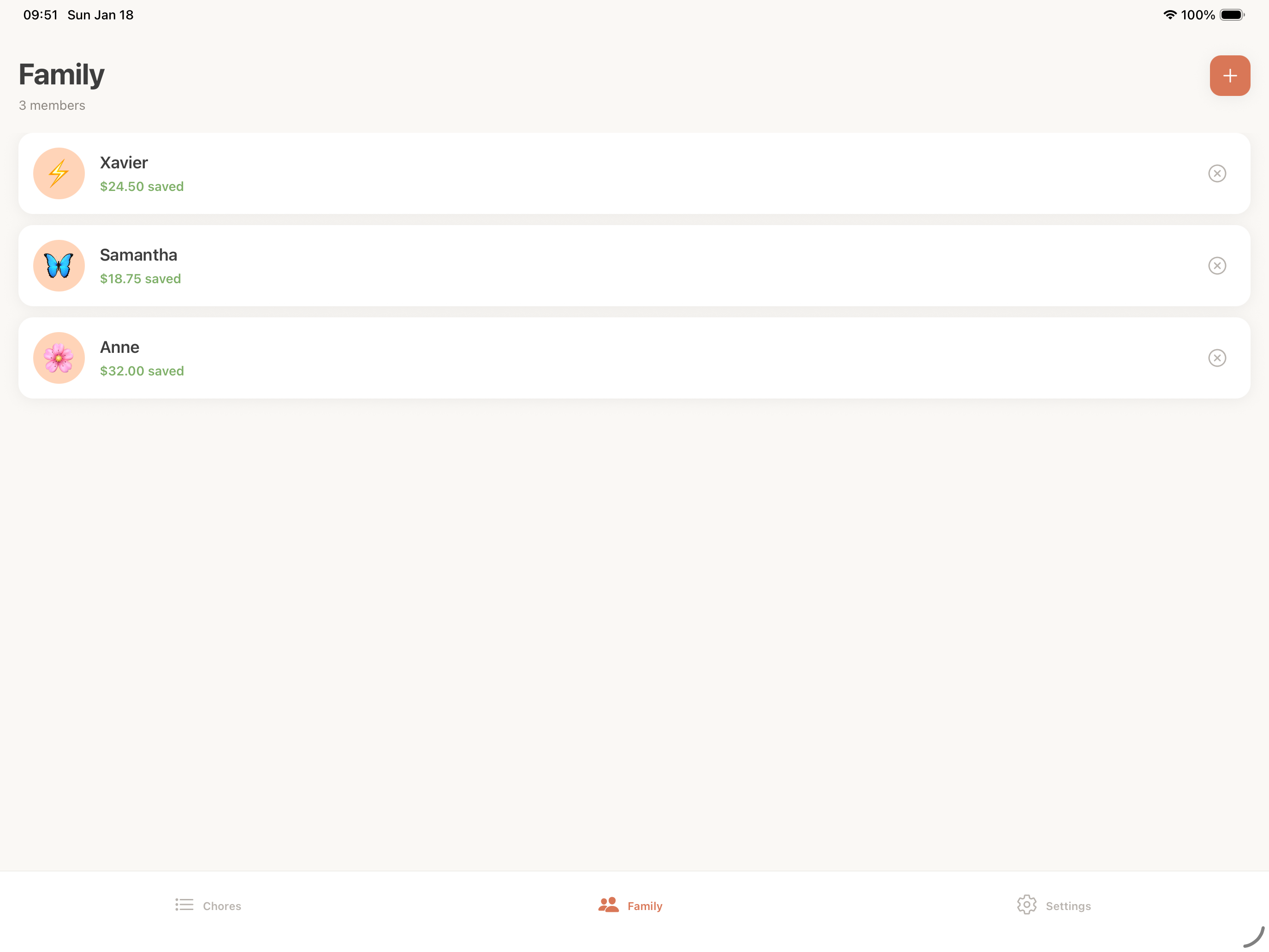 iPad family list in landscape mode